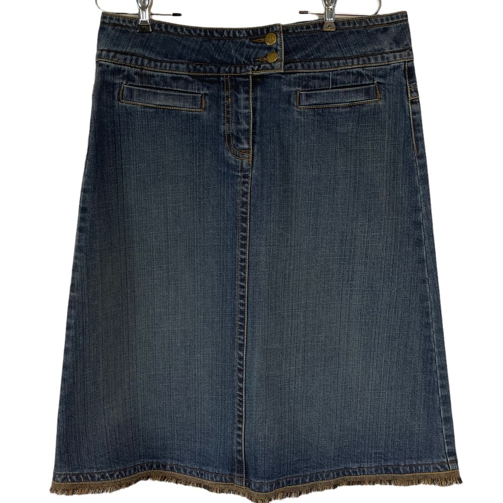 CAbi Fringe Trimmed Hem Denim Skirt Size 10 NWT